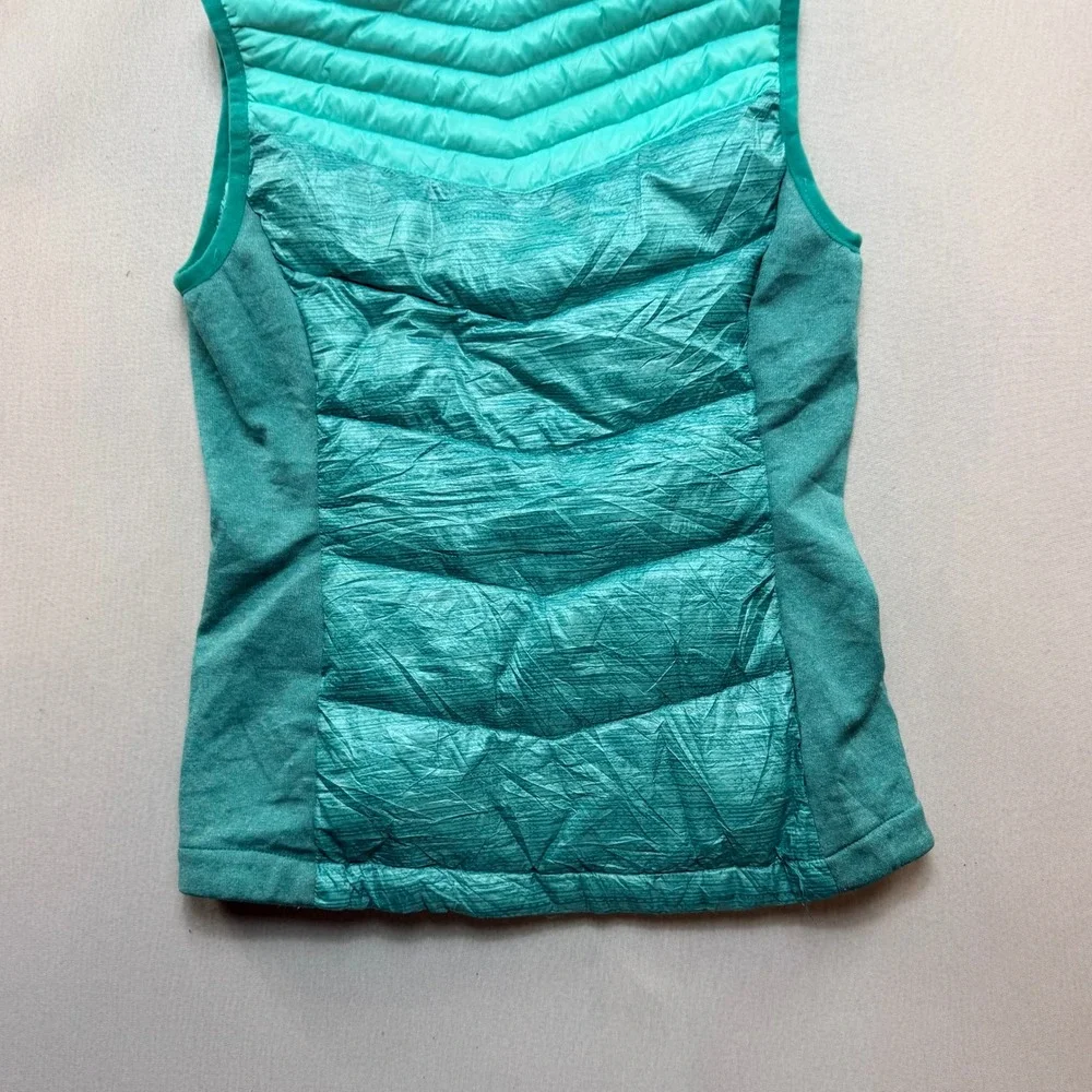 Free Country Puffer Vest Women Small Teal Excellent Hooded Quilted Sleeveless
